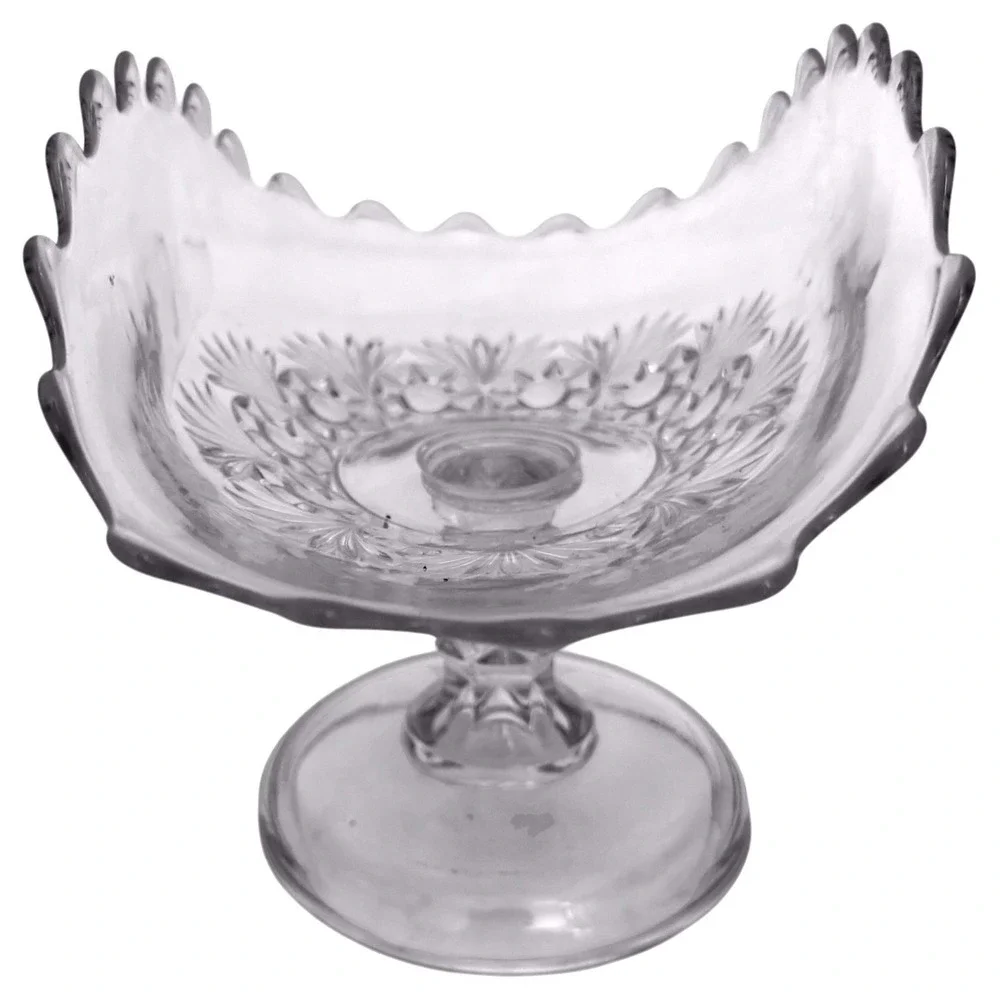 Higbee Charm Rosette & Palms Fruit Banana Stand Pedestal Dish Clear Glass EAPGS
